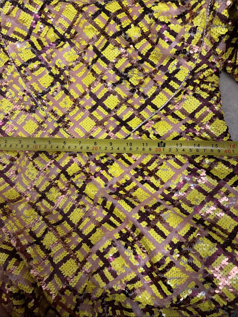 ASOS LUXE Yellow Plaid Sequin Puff-Sleeve Mini Dress - Picture 11 of 12